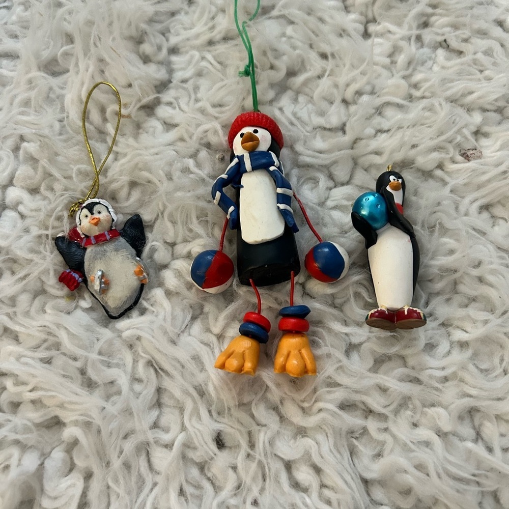 $10 salesPolymer Clay Ornament Lot Penguin dangle 3pc